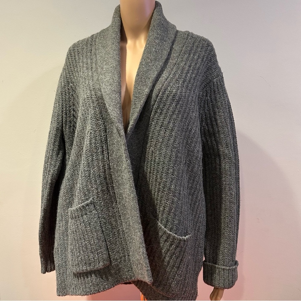 WoolOvers Women's Gray Open Front Wool Cardigan Sweater
